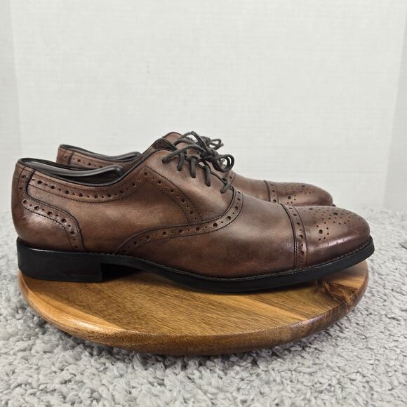 Johnston & Murphy Tyndall Brown Leather Cap Toe Brogue Oxford Dress Shoe Mens 11 - Picture 3 of 12